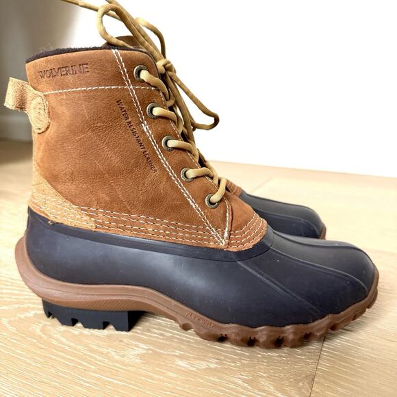 Wolverine Women's Torrent Cognac Brown Snow Boots Leather Rubber Duck Boots 7M - Picture 2 of 9